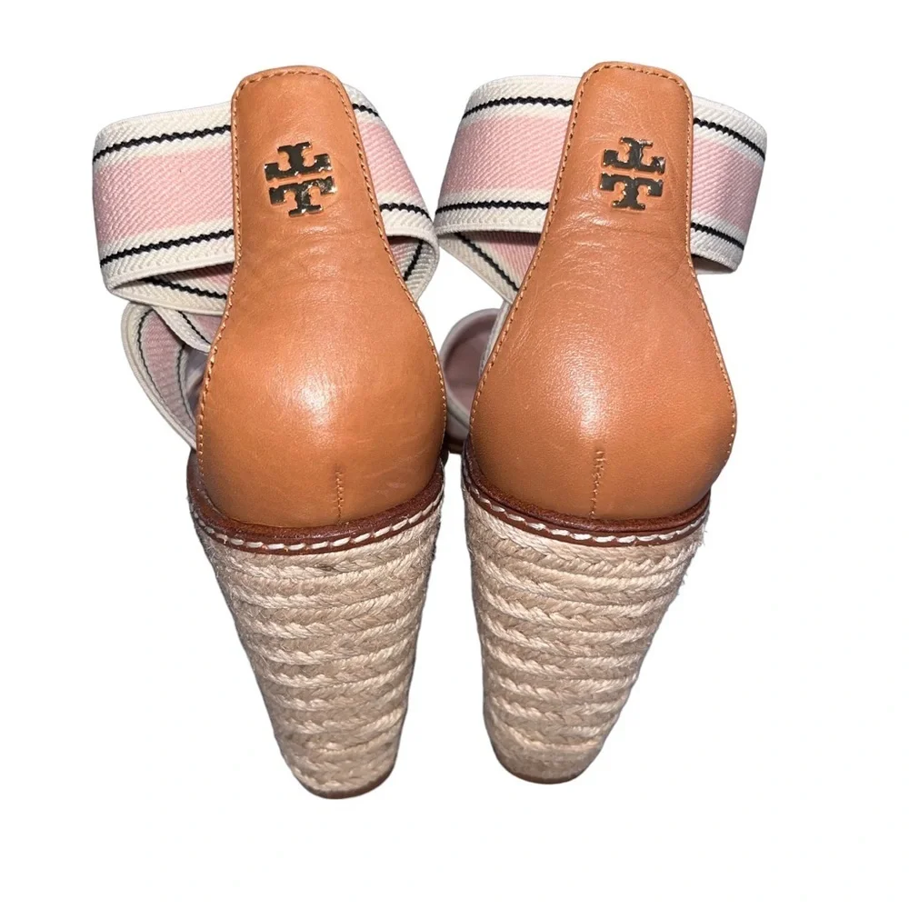 Tory Burch Pink Blush Frieda Espadrille Wedge Sandals Shoes size 7
